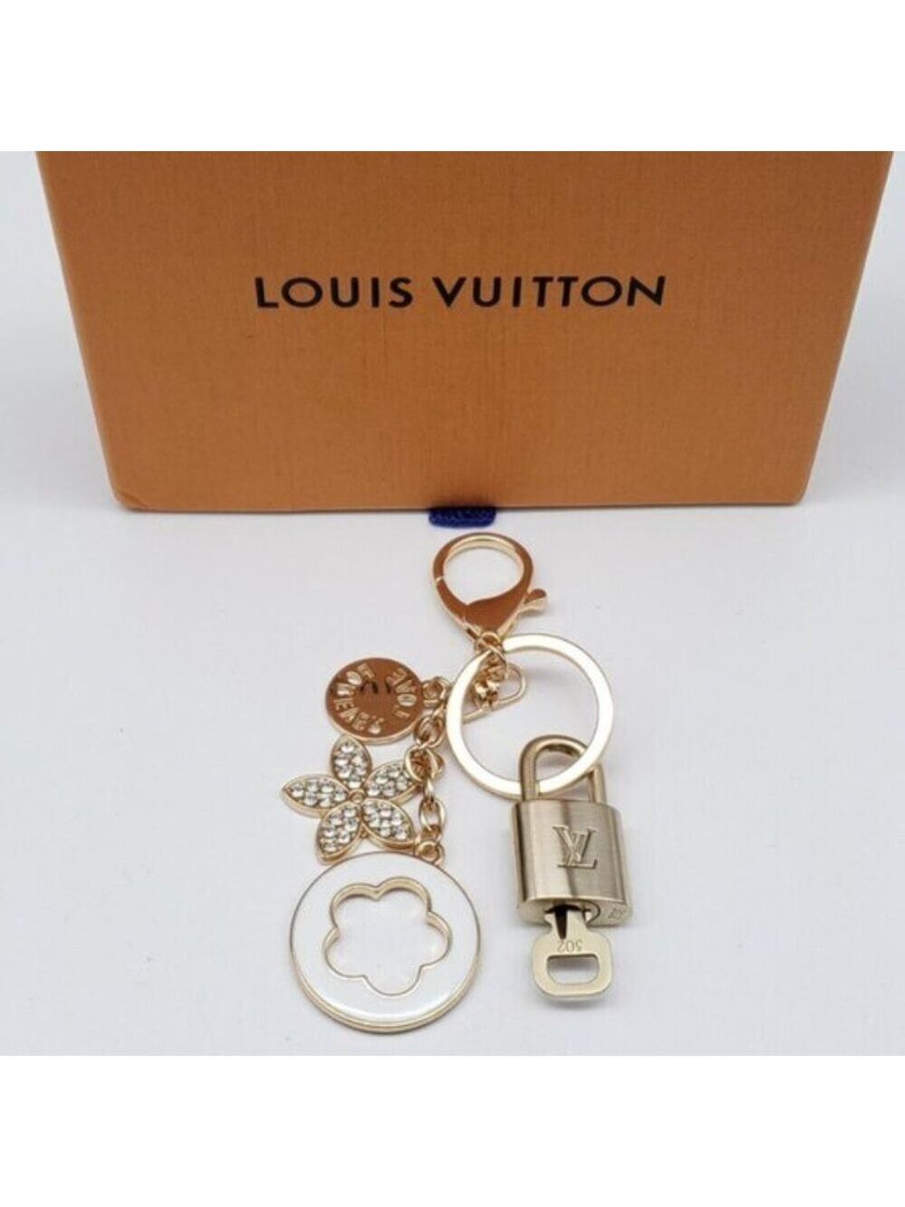Authentic Louis Vuitton Gold Lock & Box w/ Unbranded Flower Bagcharm 121825 - Picture 4 of 10